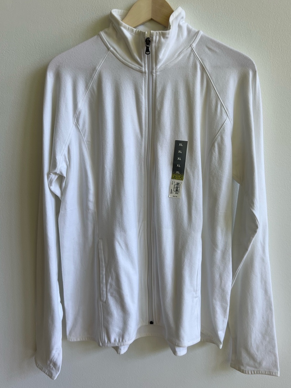 Tek Gear DryTek Women’s XL White Full Zip Athletic Jacket Thumbholes Mock Neck